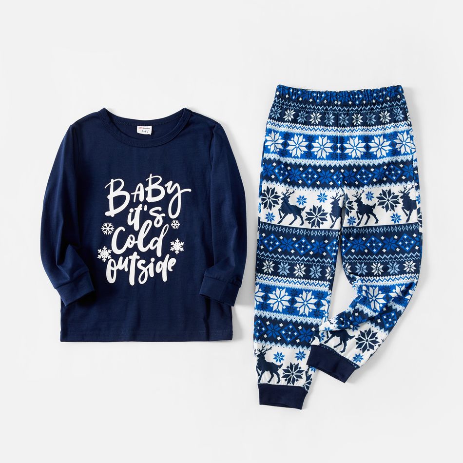 Mosaic Family Matching Letter Top Reindeer Pants Christmas Pajamas Sets (Flame Resistant) Deep Blue big image 4