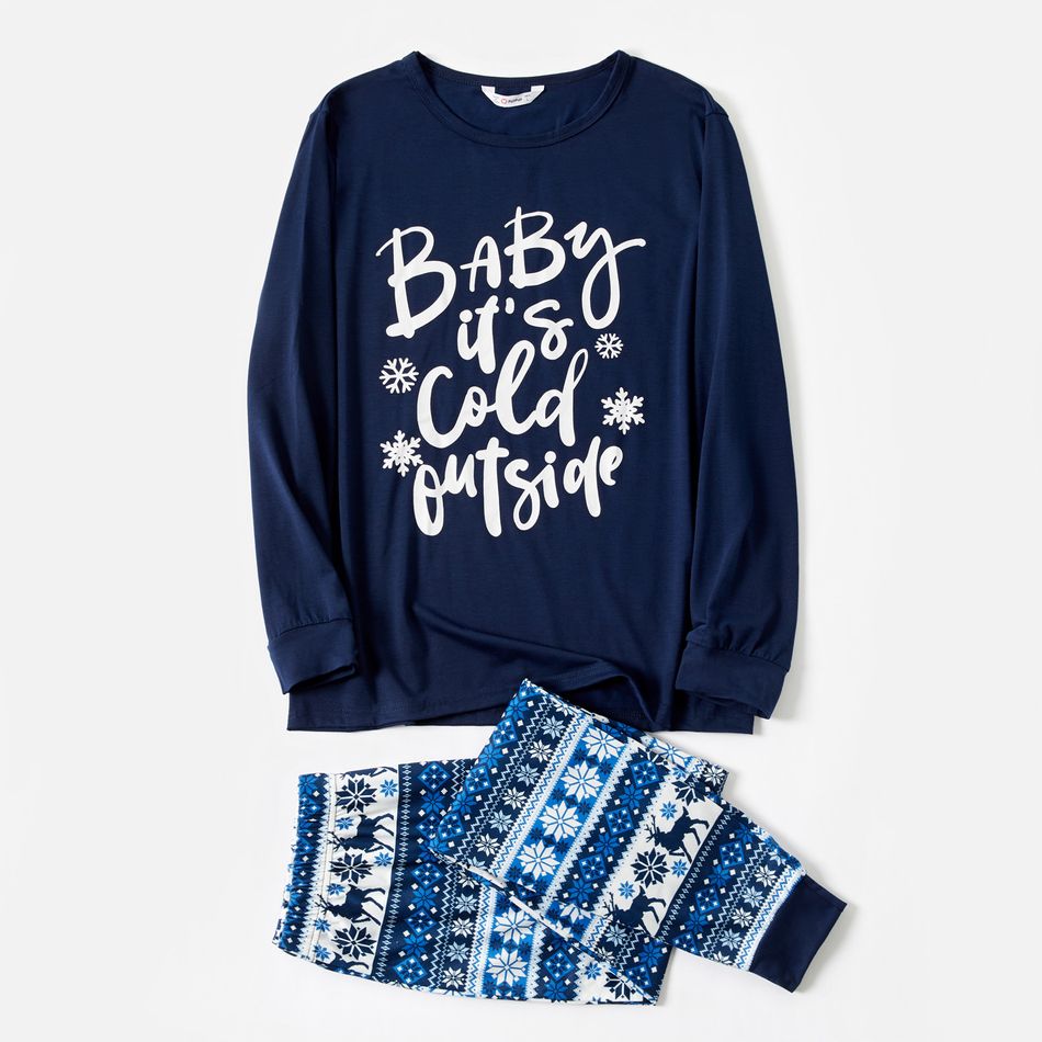 Mosaic Family Matching Letter Top Reindeer Pants Christmas Pajamas Sets (Flame Resistant) Deep Blue big image 3