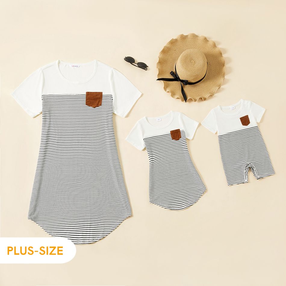 Stripe Series Cotton Short Sleeve Dresses with pocket for Mommy and Me Black