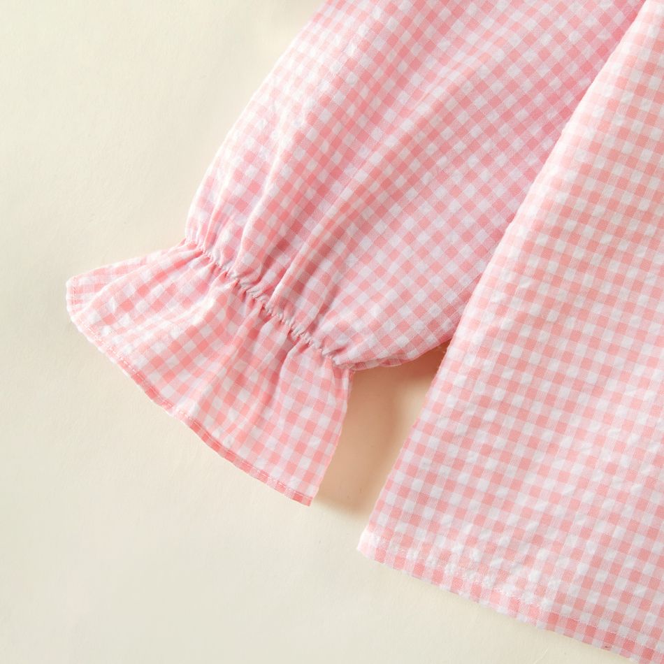 طفل فتاة الدانتيل bowknot دمية طوق كشكش الأكمام بلوزة زر تصميم منقوشة زهري big image 6
