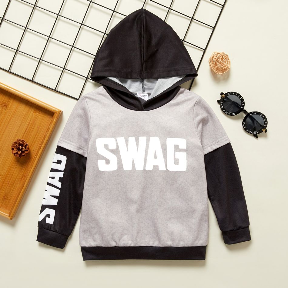 Toddler Boy Letter Print Colorblock Hoodie Sweatshirt Light Grey