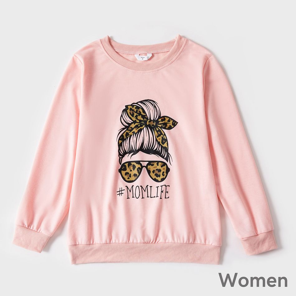 Letter Leopard Print Long Sleeve Sweatshirts for Mommy and Me Light Pink big image 7
