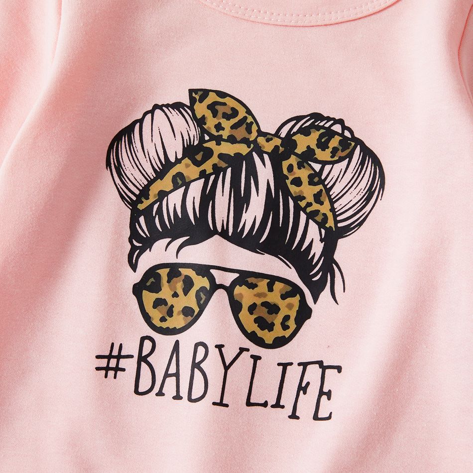 Letter Leopard Print Long Sleeve Sweatshirts for Mommy and Me Light Pink big image 9
