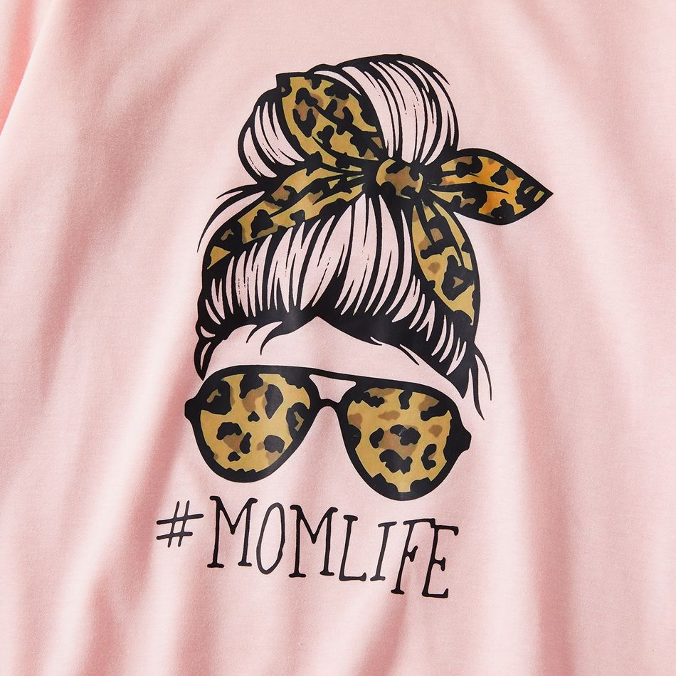 Letter Leopard Print Long Sleeve Sweatshirts for Mommy and Me Light Pink
