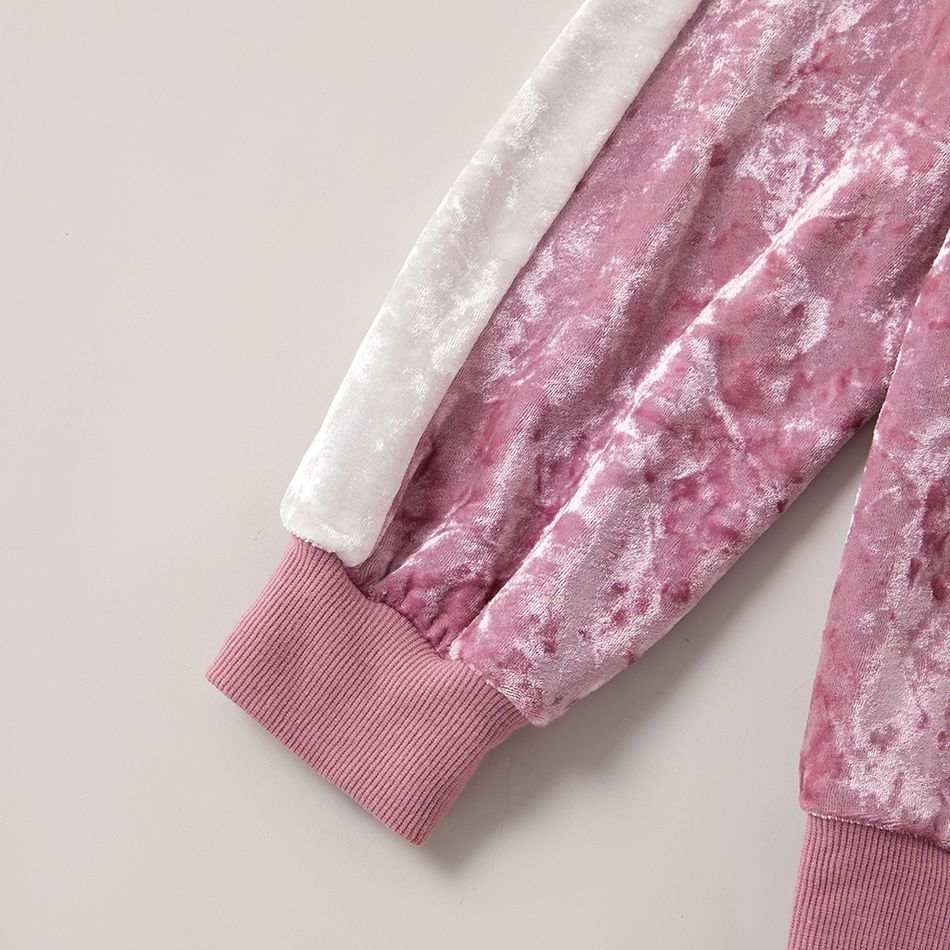 2-piece Kid Girl Letter Print Hoodie and Elasticized Pants Velvet Set Dark Pink big image 3