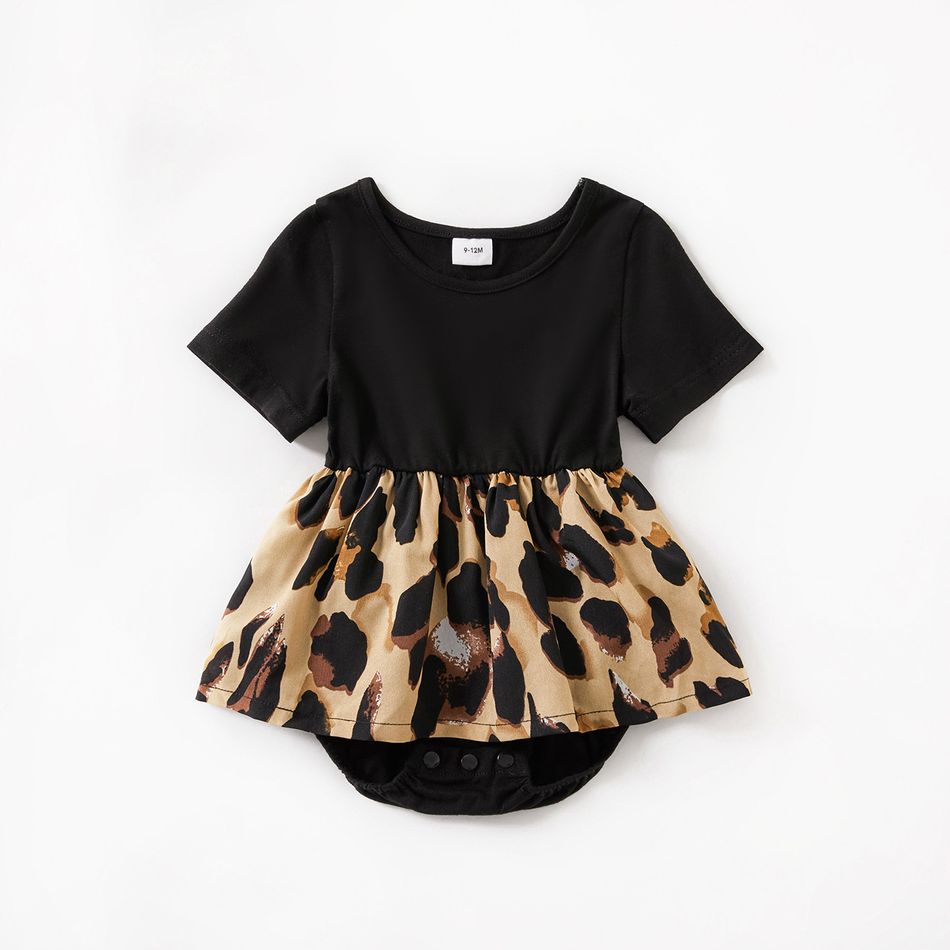 Leopard Print Half-sleeve Splicing A-line Midi Dress for Mom and Me Color block big image 7