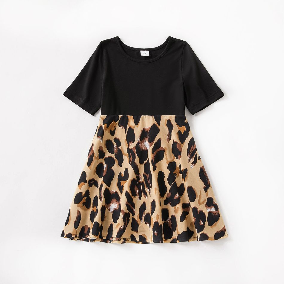 Leopard Print Half-sleeve Splicing A-line Midi Dress for Mom and Me Color block big image 6