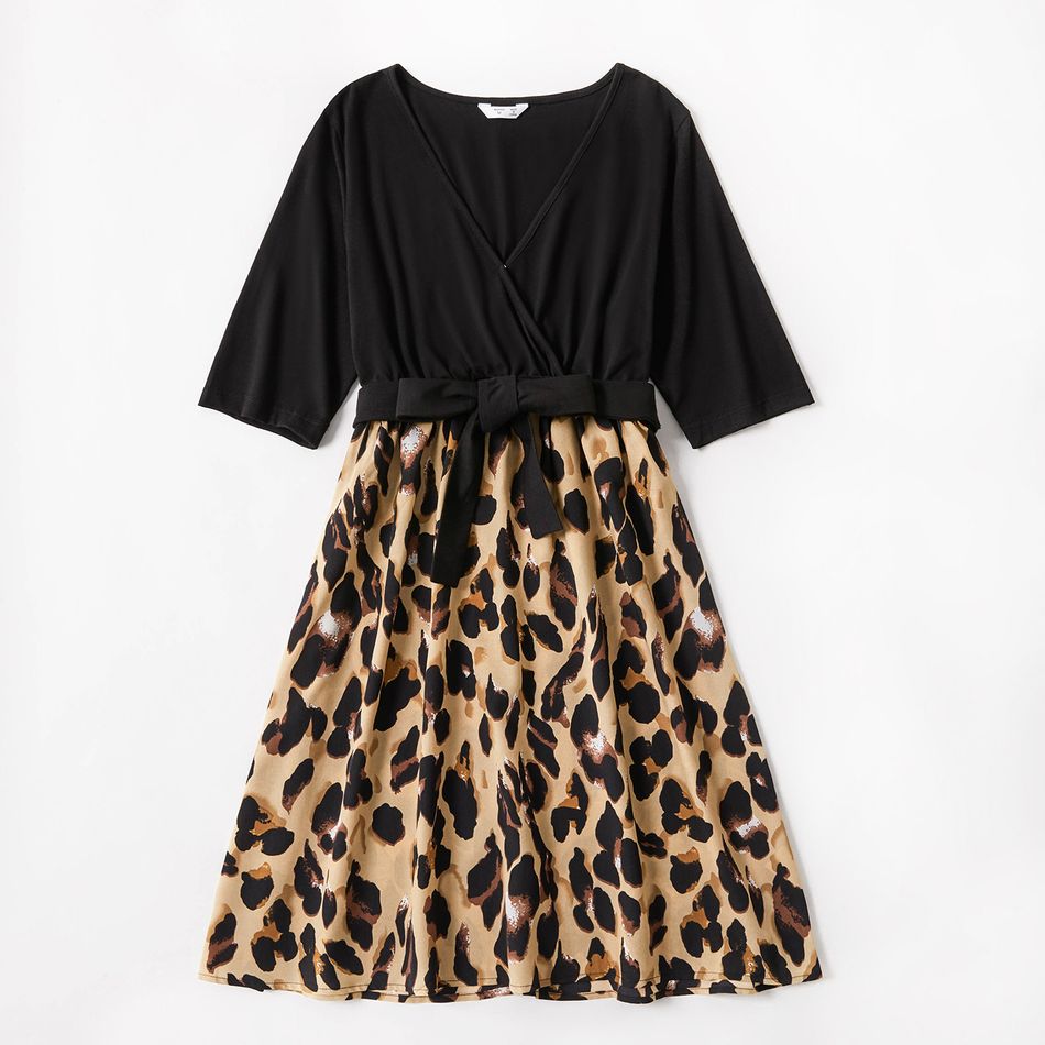 Leopard Print Half-sleeve Splicing A-line Midi Dress for Mom and Me Color block big image 2