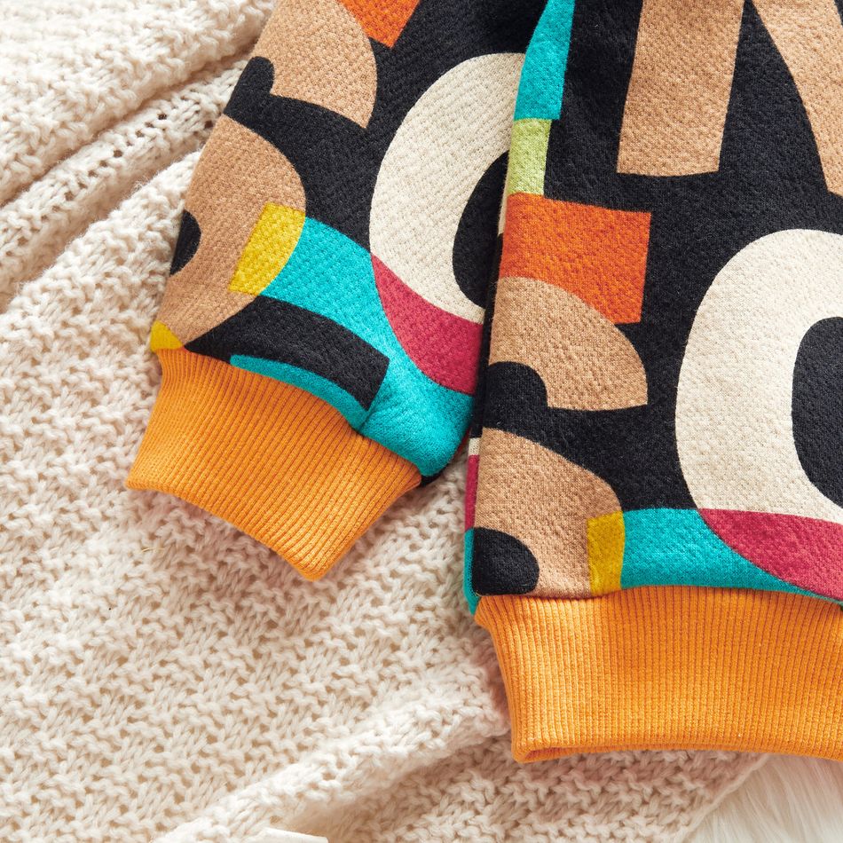 2-piece Toddler Girl/Boy Letter Print Colorblock Pullover and Elasticized Pocket Black Pants Set Orange big image 6