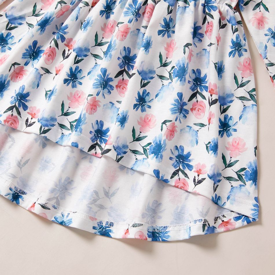 2-piece Kid Girl Floral Print Long-sleeve Top and Solid Leggings Set Blue big image 4