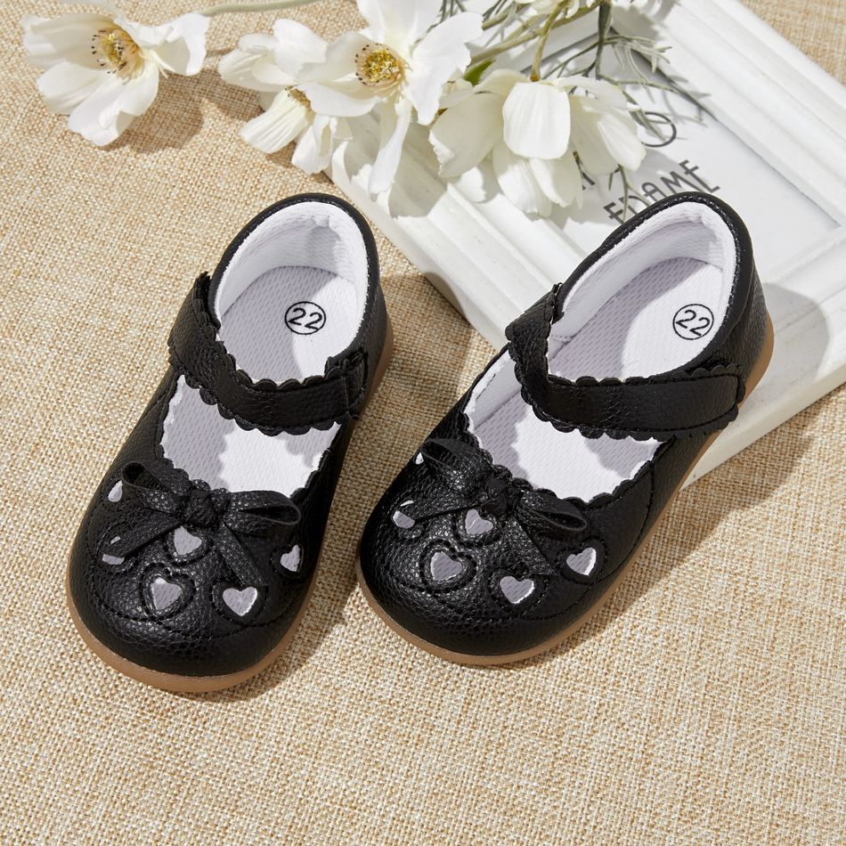Toddler Solid Bow Decor Hollow Out Shoes Black