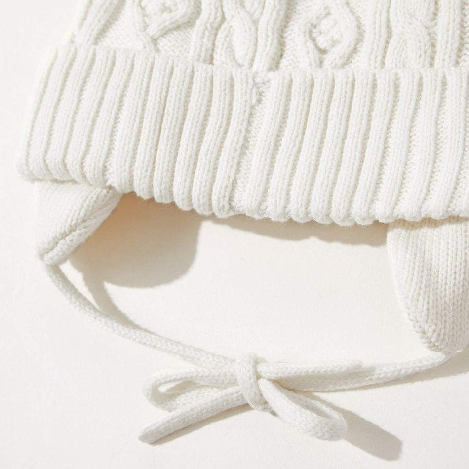 Baby Solid Fleece Pompon Knitted Beanie Hat White big image 3