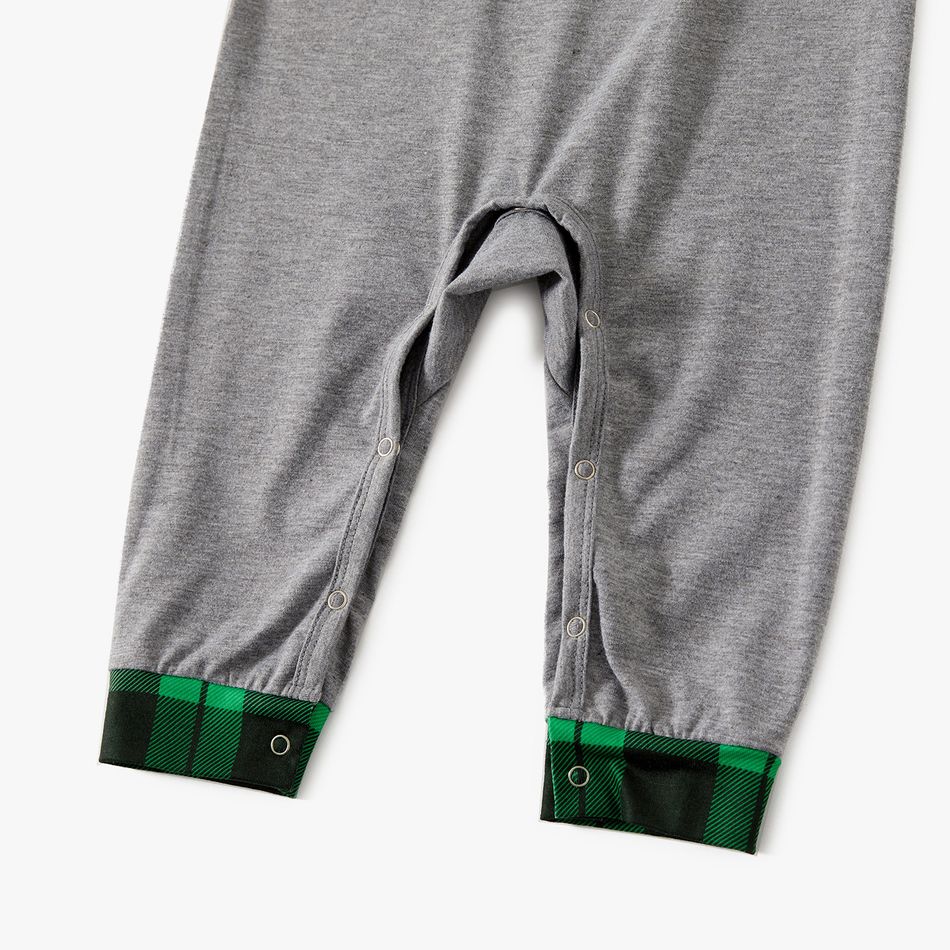 Christmas Theme Letter and Green Plaid Print Long-sleeve Family Matching Pajamas Set (Flame Resistant) Grey big image 12