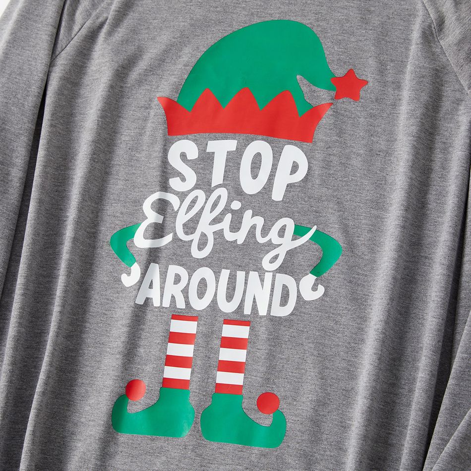 Christmas Theme Letter and Green Plaid Print Long-sleeve Family Matching Pajamas Set (Flame Resistant) Grey big image 4