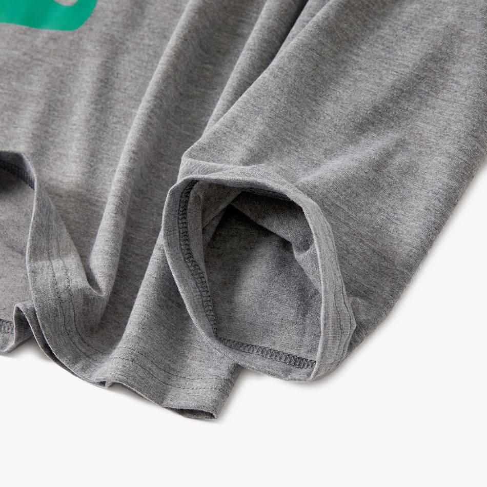 Christmas Theme Letter and Green Plaid Print Long-sleeve Family Matching Pajamas Set (Flame Resistant) Grey big image 6