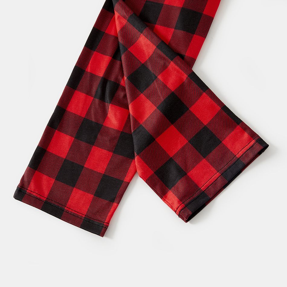 Christmas Deer and Red Plaid Print Raglan Long-sleeve Family Matching Pajamas Set (Flame Resistant) Red big image 5