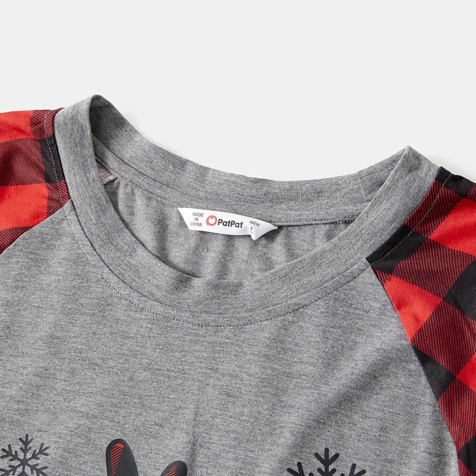 Christmas Deer and Red Plaid Print Raglan Long-sleeve Family Matching Pajamas Set (Flame Resistant) Red big image 3