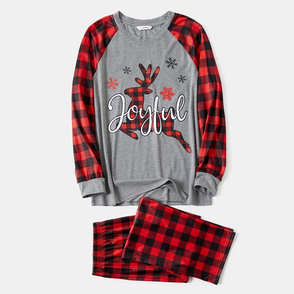 Christmas Deer and Red Plaid Print Raglan Long-sleeve Family Matching Pajamas Set (Flame Resistant) Red big image 2