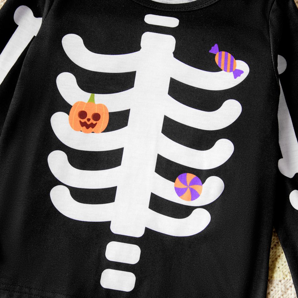 2-piece Toddler Boy/Girl Halloween Pumpkin Bone Print Pullover and Elasticized Pants Set Black big image 4