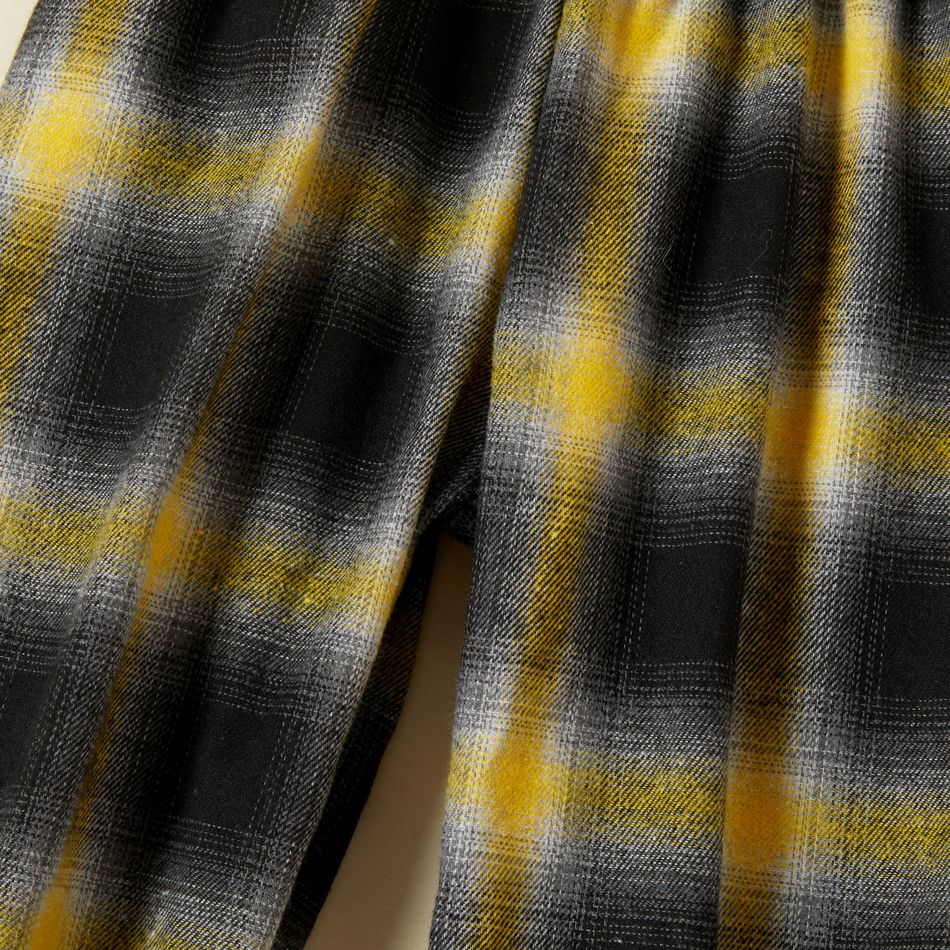 Calça xadrez elástica casual para criança pequena Amarelo big image 4