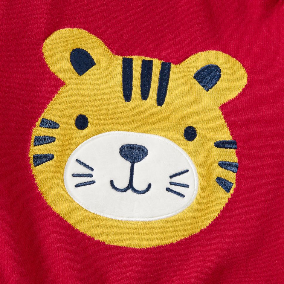 Baby Boy Cartoon Tiger Striped Long-sleeve Knitted Sweater Pullover Red big image 3