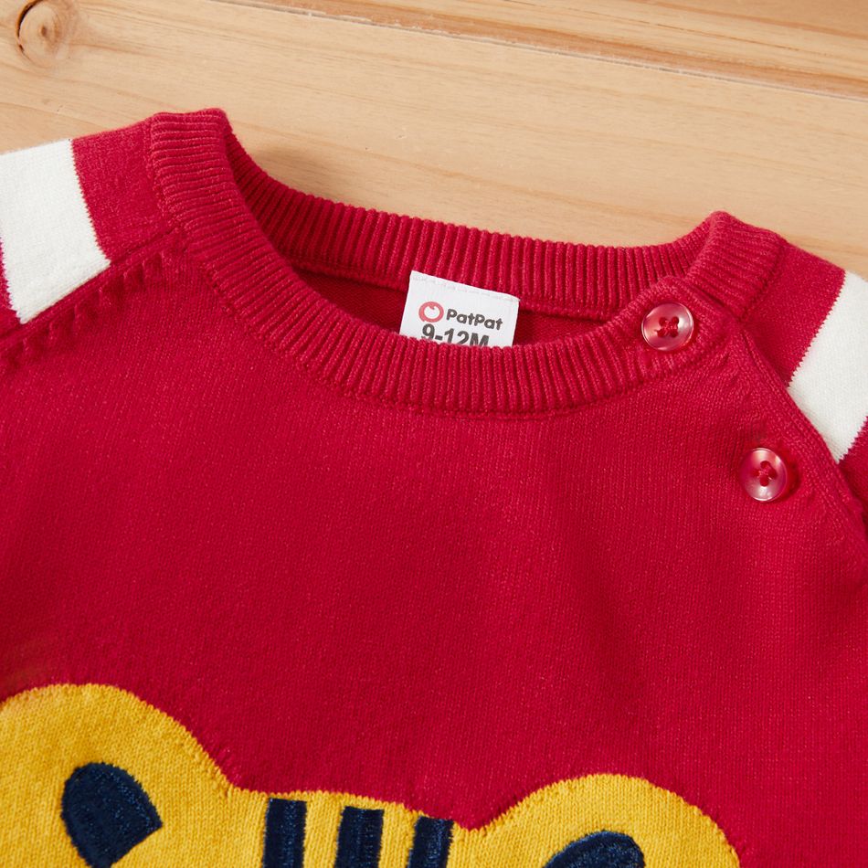 Baby Boy Cartoon Tiger Striped Long-sleeve Knitted Sweater Pullover Red big image 2