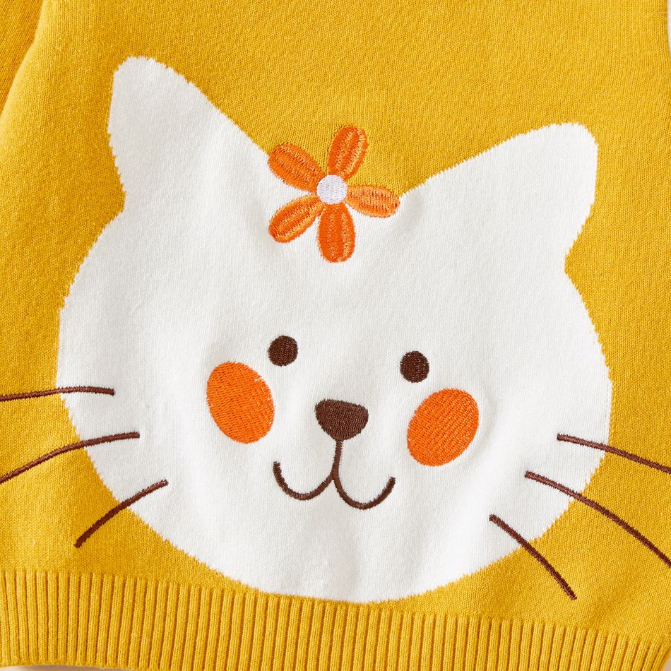Baby Girl Cartoon Kitty Cat Long-sleeve Knitted Sweater Pullover Yellow big image 3