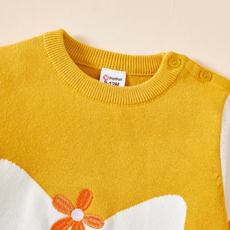 Baby Girl Cartoon Kitty Cat Long-sleeve Knitted Sweater Pullover Yellow big image 2