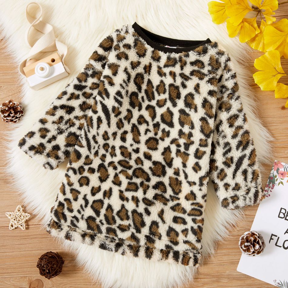 Toddler Girl Leopard Print Fuzzy Dress Multi-color