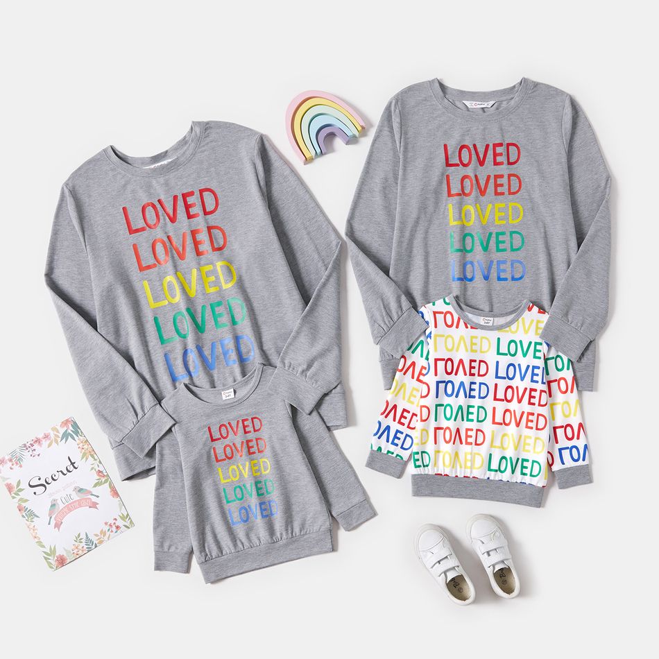 Multicolor Letter Print Long-sleeve Family Matching Sweatshirts Grey