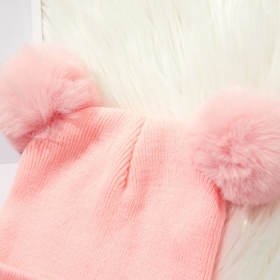 Baby / Toddler Solid Pompon Knitted Beanie Hat Pink big image 2