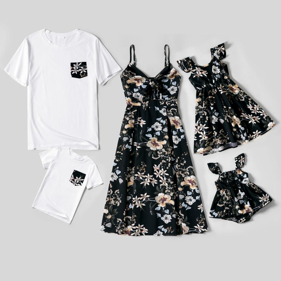 Floral Print Red Family Matching Sets Black