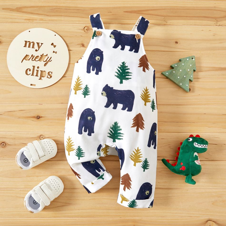 Baby Boy All Over Animal Bear and Tree Print Sleeveless Overalls Jumpsuit Multi-color