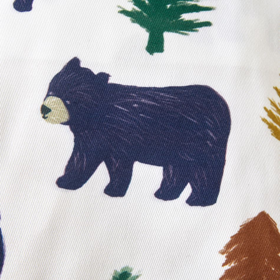 طفل رضيع في جميع أنحاء الدب حيوان وشجرة الطباعة بلا أكمام وزرة بذلة متعدد الألوان big image 3