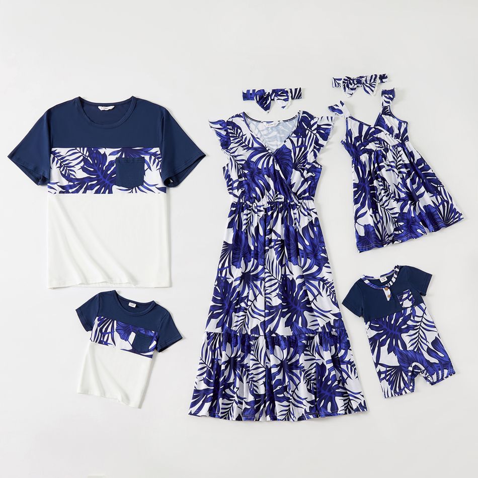 Plant Allover Printing Family Matching Sets Royal Blue