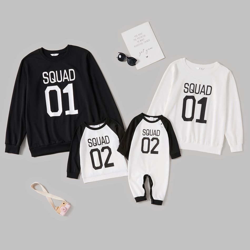Letter Print Black and White Family Matching Long Sleeve Sweatshirts Black/White