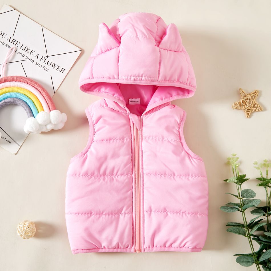 Baby Girl 3D Ears Solid Hooded Vest Sleeveless Coat Jacket Pink