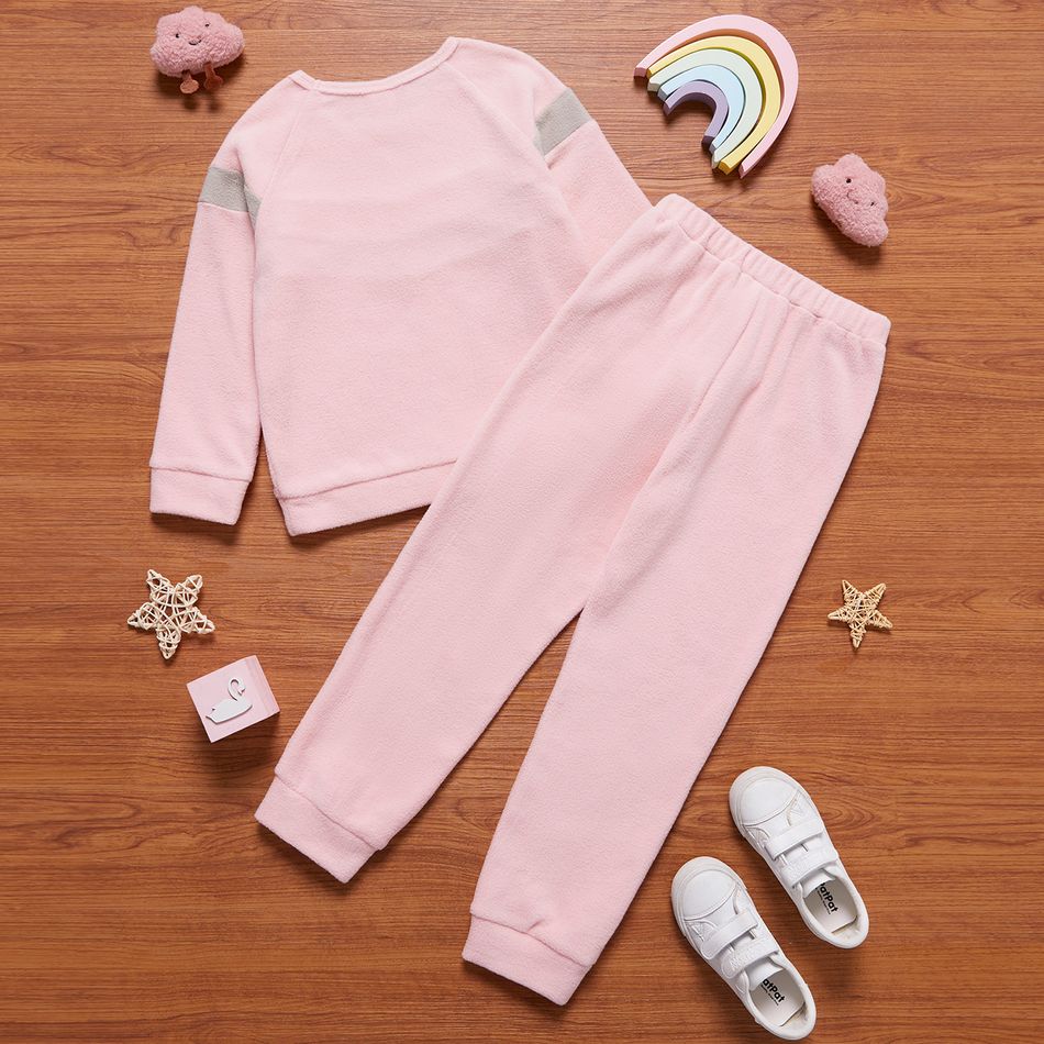 2-piece Kid Girl Colorblock Fuzzy Pullover and Elasticized Pants Set Pink big image 2
