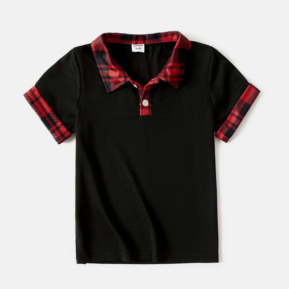 Family Matching Red Plaid Short-sleeve Mini Dresses and Polo Shirts Sets Red big image 7