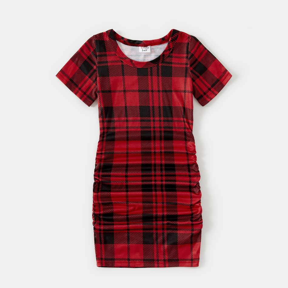 Family Matching Red Plaid Short-sleeve Mini Dresses and Polo Shirts Sets Red big image 4