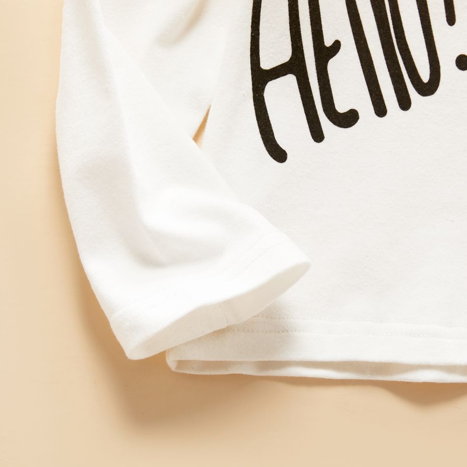 2-piece Toddler Girl/Boy Letter Giraffe Print Long-sleeve Tee and Stripe Pants Set White big image 3