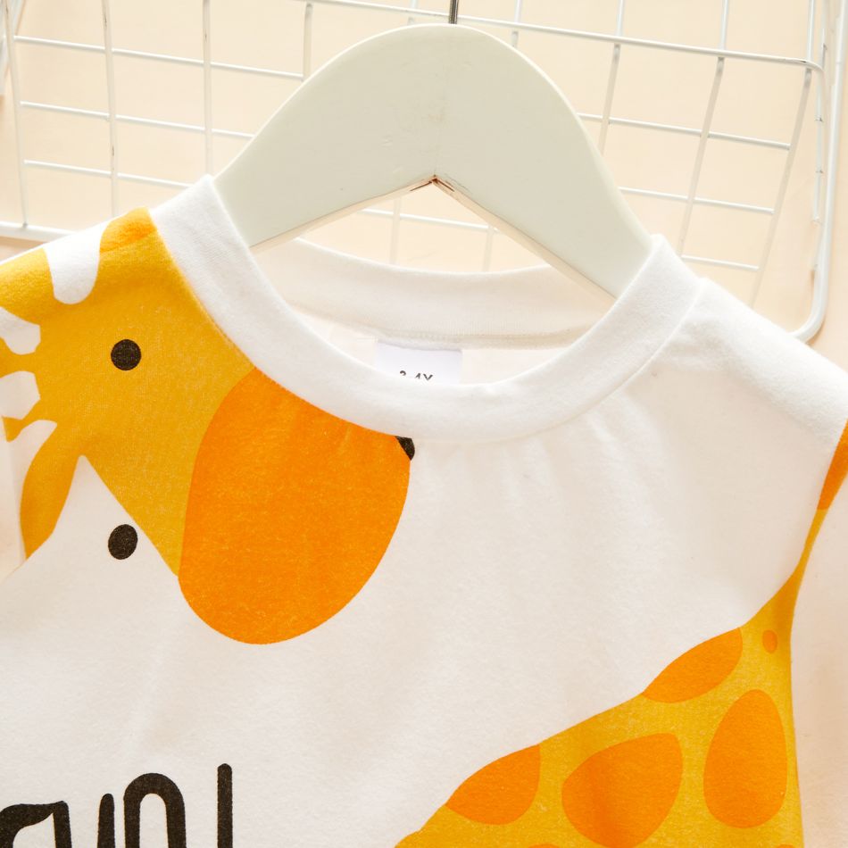 2-piece Toddler Girl/Boy Letter Giraffe Print Long-sleeve Tee and Stripe Pants Set White