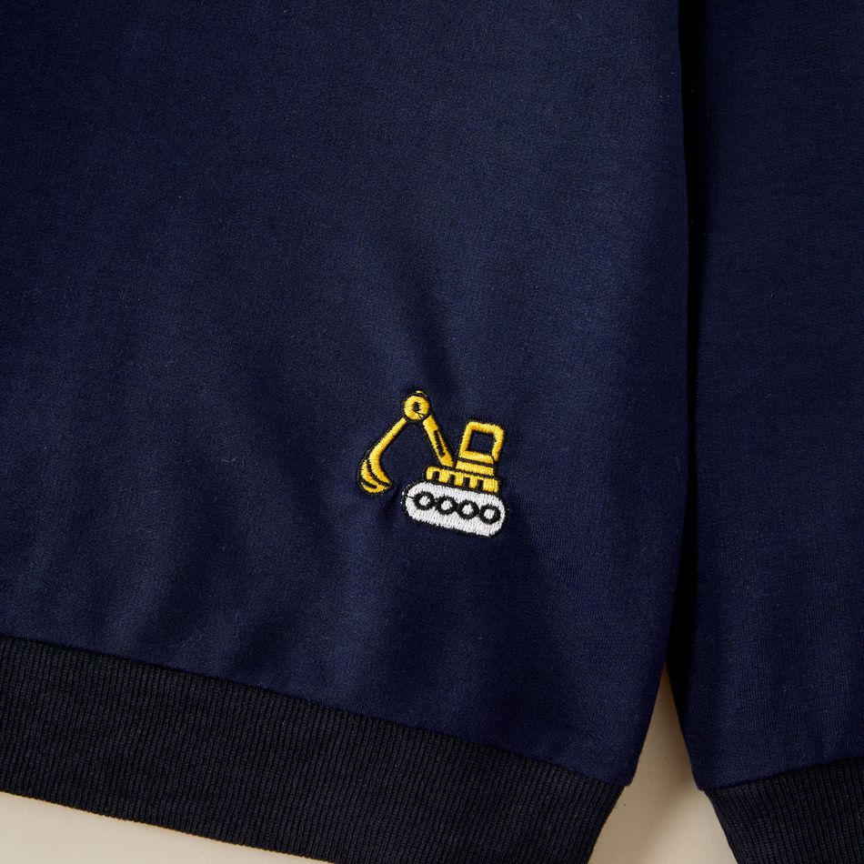Toddler Boy Excavator Embroidered Stripe/Solid Pullover Sweatshirt Royal Blue big image 5