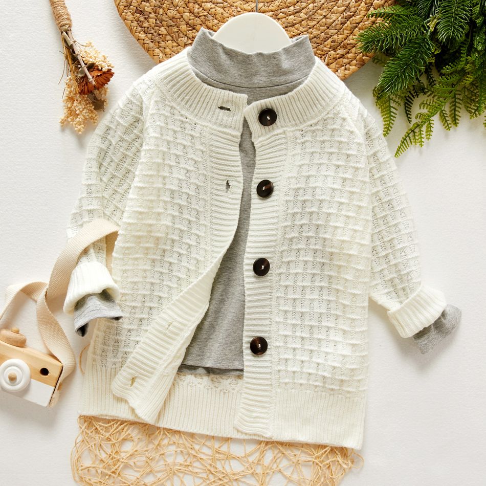 Toddler Girl/Boy Button Design Solid Waffle Knit Sweater Coat White