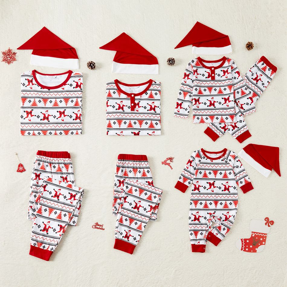 Family Matching Christmas Santa Print Long-sleeve Pajamas Sets(Flame Resistant) Red/White