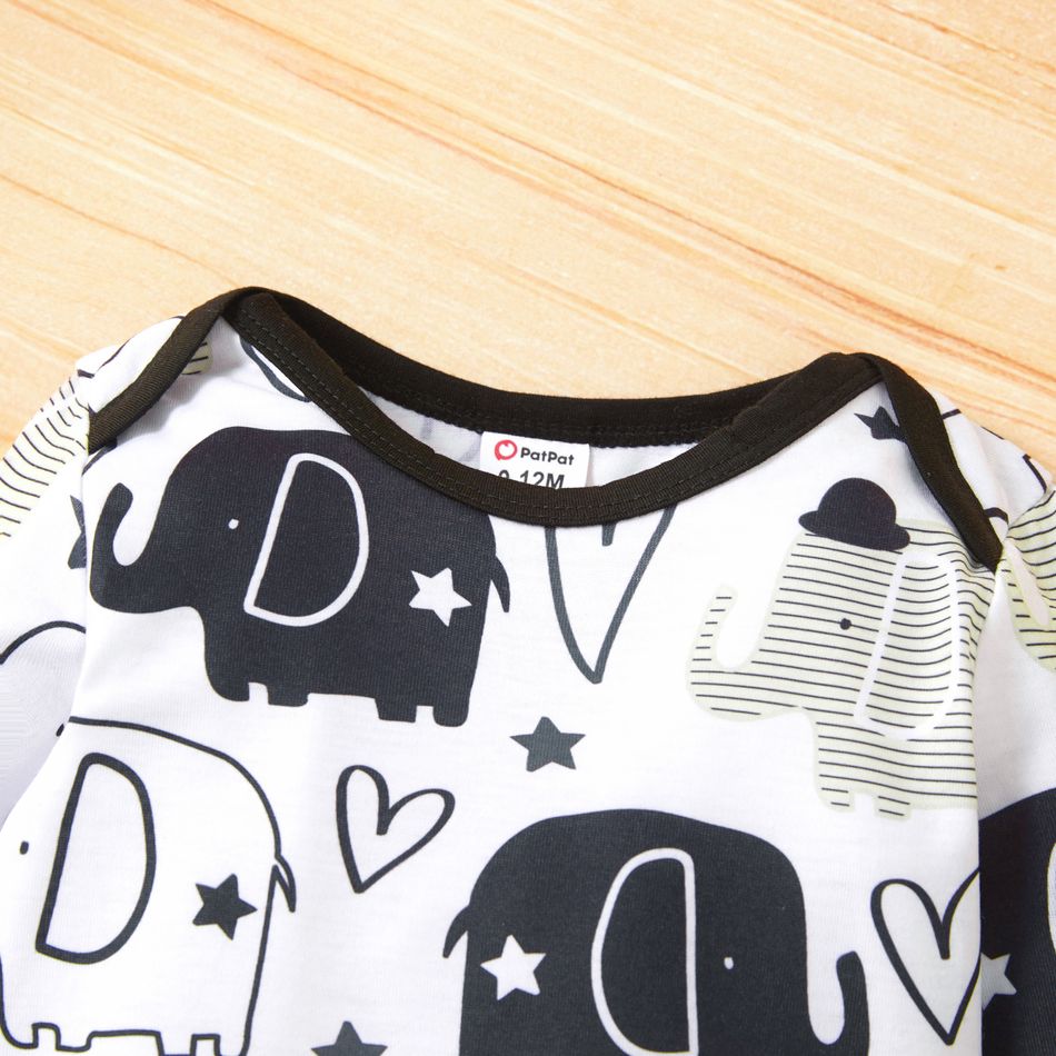 Baby Boy 2pcs Elephant and Stripe Print Black and White Romper Set Black/White big image 4