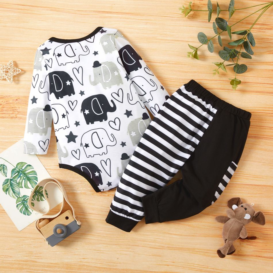 Baby Boy 2pcs Elephant and Stripe Print Black and White Romper Set Black/White big image 2