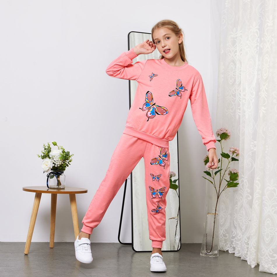 2-piece Kid Girl Butterfly Print Sweatshirt and Pants (3 Colors Available) Pink big image 5