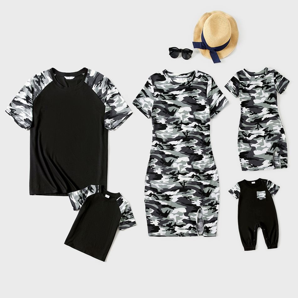 Camouflage Series Family Matching Sets(Tight slit Mini Dresses for Mom and Girl) Grey