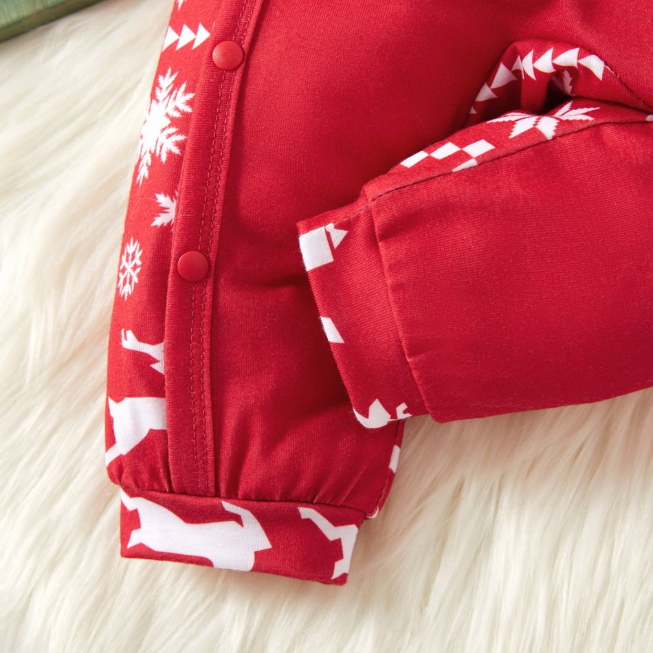 Christmas Cartoon Reindeer Print Red Baby Boy/Girl Long-sleeve Jumpsuit Red big image 4